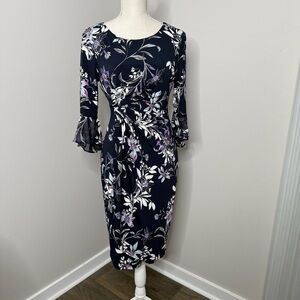 Connected Apparel Navy Floral Long Sleeve Dress
